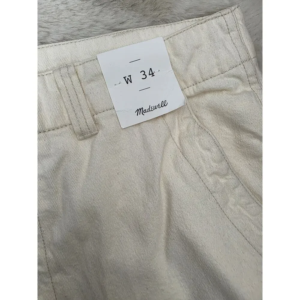 Madewell Men Patch Pocket Relaxed Jeans Ecru Cream Linen Blend Denim 34 NWT